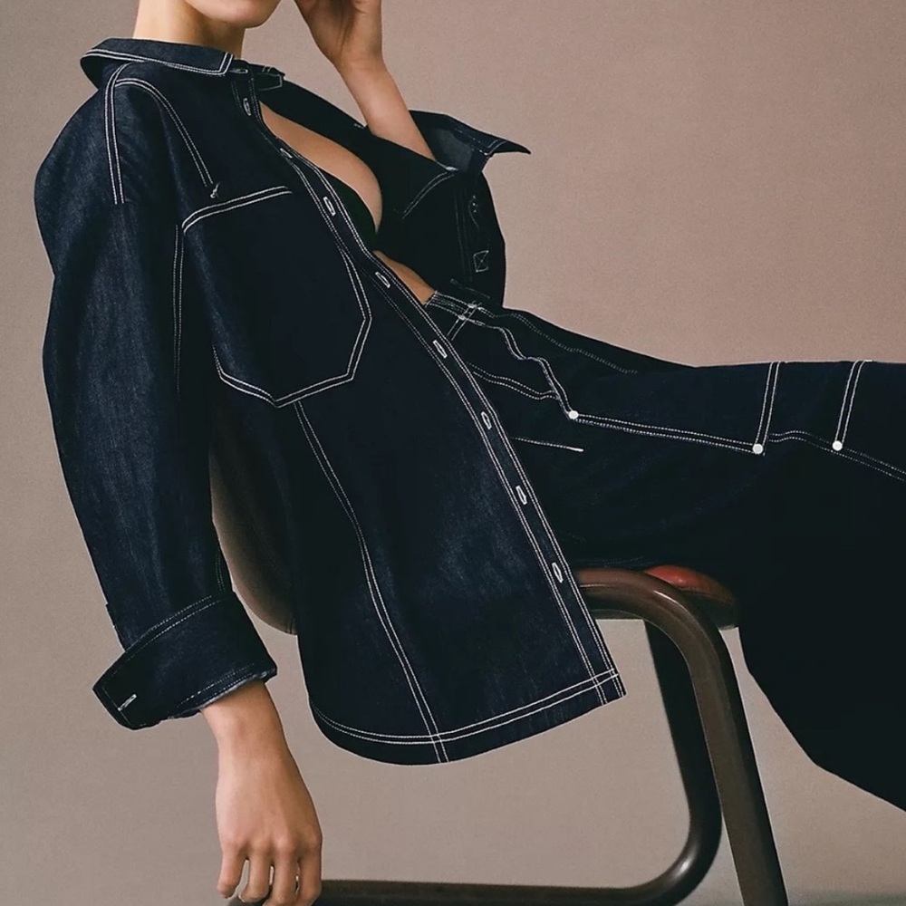 NWT Anthropologie Pilcro Oversized Denim Shirt Rinse Wash Womens Size XS Relaxed